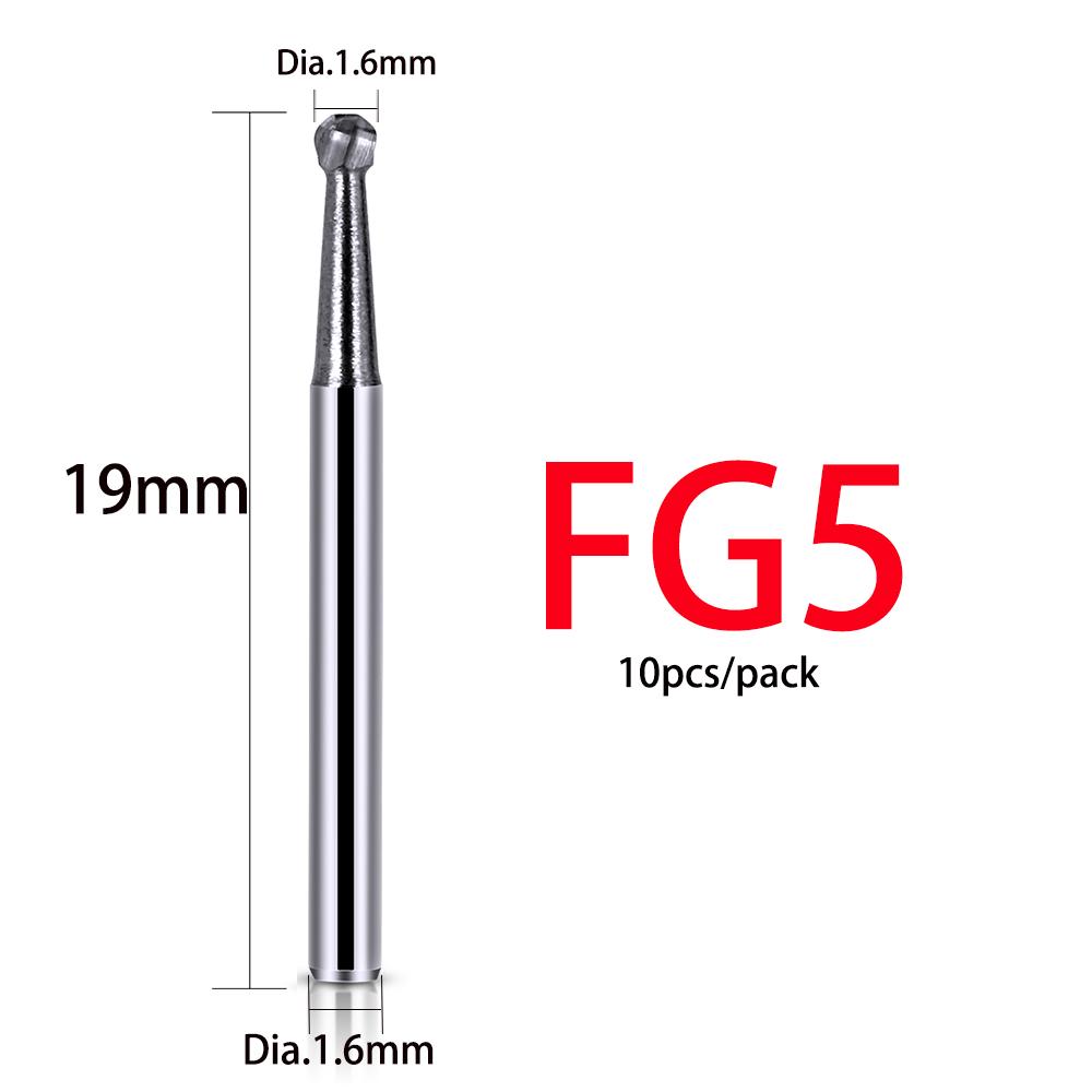 10Pcs/Box Dental Tungsten Carbide Bur Drill Fg 1/2/3/4/5 Round 1.6Mm For High Speed Handpiece Dentistry Burs