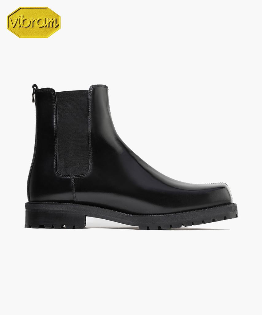 Firenze Atelier [Vibram] Center Cut Square Toe Walker Sole Chelsea Boots 5706 [Black Box]