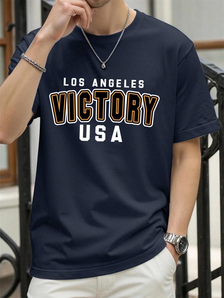 Victory Usa Los Angeles Print Men TShirts Cotton AllMatch T Shirt Comfortable Crewneck Tops Loose Unisex Summer Clothes
