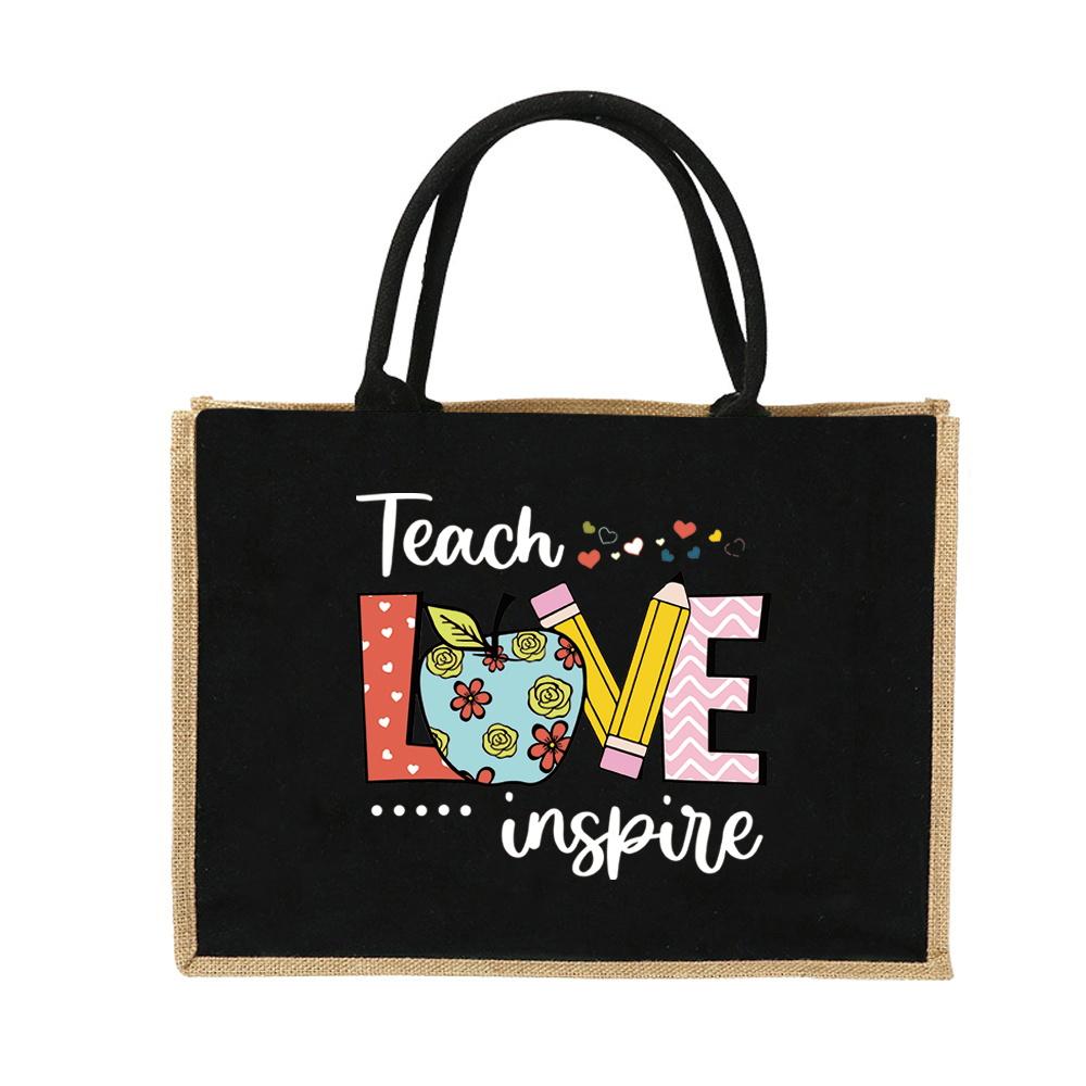 Burlap Shopping Bags Vintage Jute Imitation Sacks Linen Bag Beach Laminated Bag Teacher Series Reusable Grocery Storage Pounch