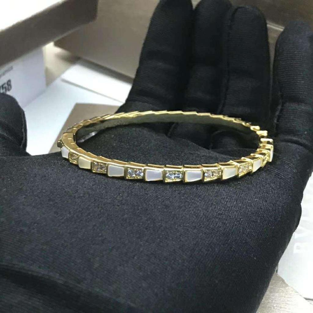 Sterling Silber Schlangenarmband mit Voll-Diamanten, natürlichem Perlmutt & Achat, in Pfauengrün für Paare - Unisex Europäischer & Amerikanischer Stil