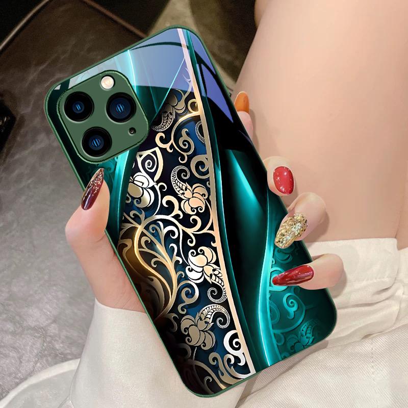 Fate Gear Black For IPhone 16 Pro Max 15 Pro 14 13 12 Mini 11 XS Max XR 7 8 Plu SE 2022 Tempered Glass Phone Case