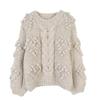Handmade Chunky Cable Knit Wool Sweater - Heart Pattern Loose Fit