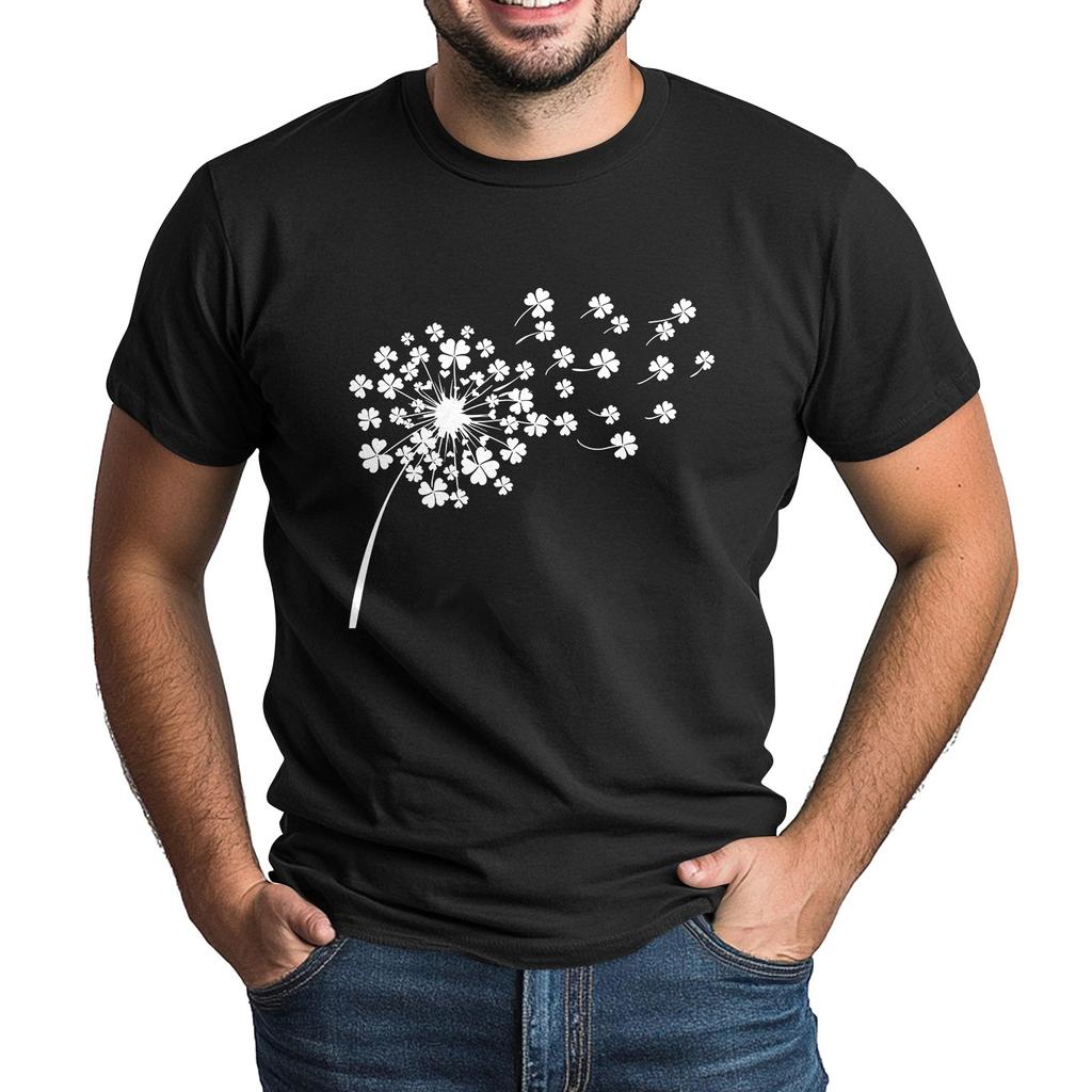 St. Patrick's Adult Green Crew-neck Short-sleeved Printed Green Three-leaf T-shirt