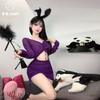 Sex underwear purple enchantress sexy perspective mesh yarn drawstring pleated hip wrap shoulder dress seduction suit