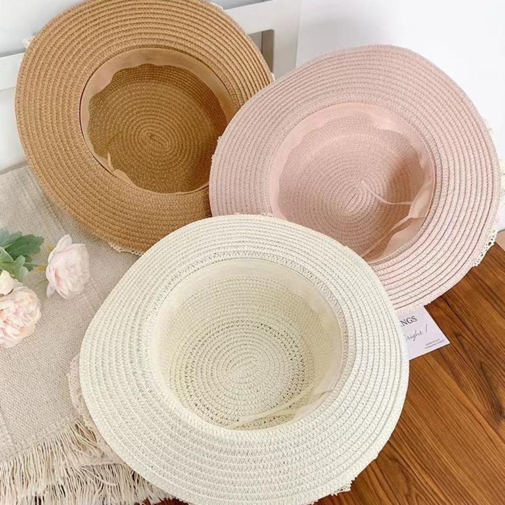 Wide Brim Lace Floral Brim Cap Flat Top Sunscreen Hat Cute Women's Sun Hat  Seaside