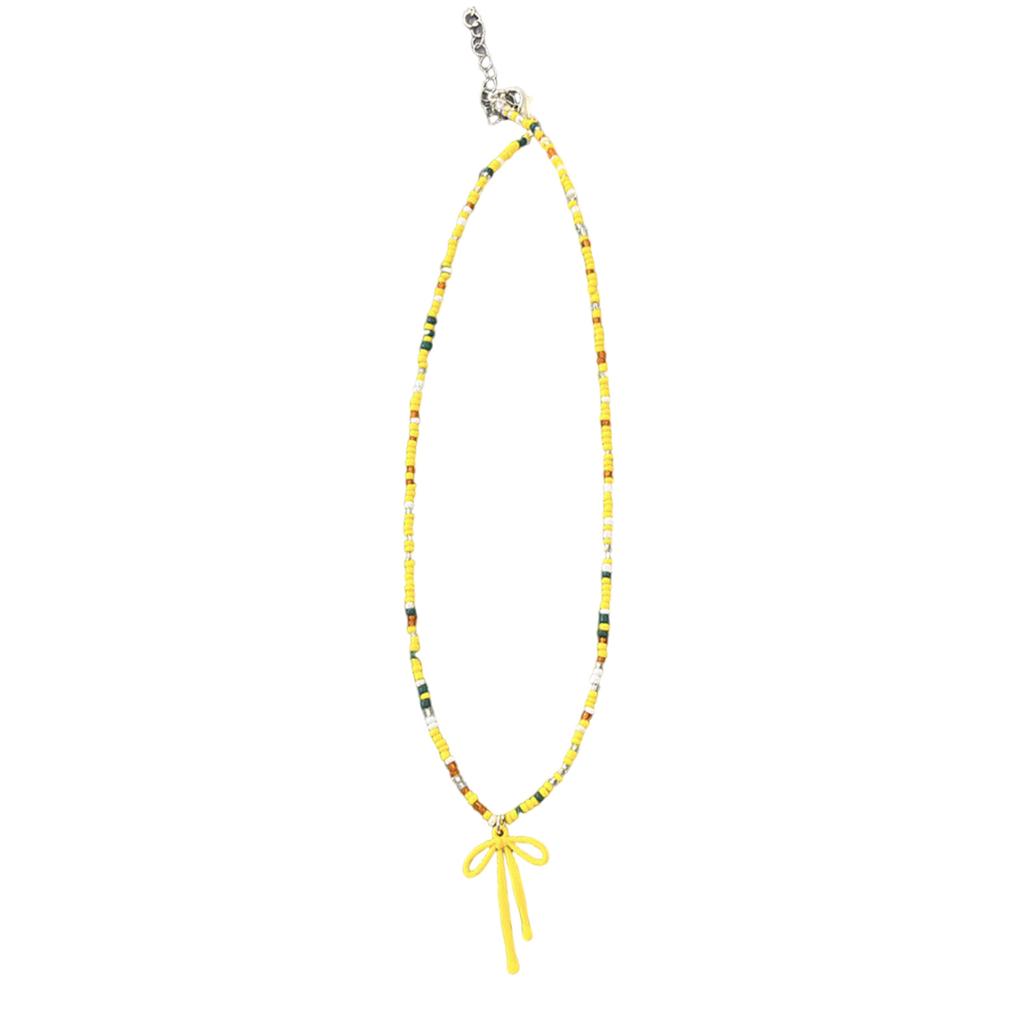 Delicate Bowknot Clavicle Chain Colorful Beaded Butterfly Bow Collar Necklace Jewelry Clavicle Chain for Women Girls