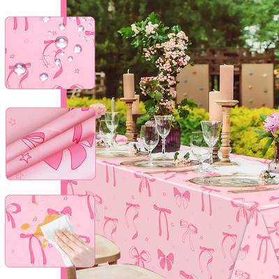 Pink Bow Tablecloth Birthday Party Decoration Kids Favors New Disposable Tablecloth Wedding Birthday Baby Shower Party Supplies