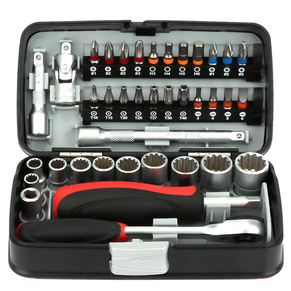 38PCS   Ratchet Handle Screwdriver Socket Set Wrench Tool Kit