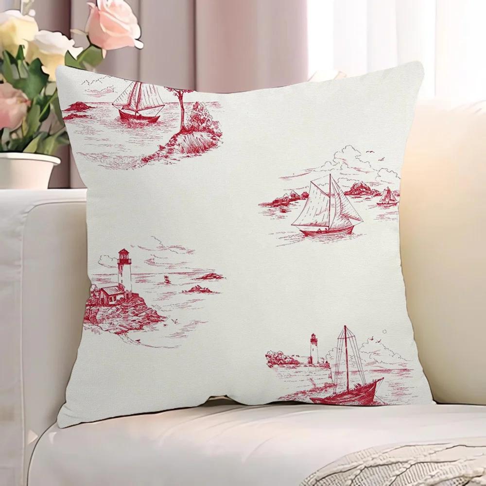 Toile De Jouy Case for Pillow Cover Pillowcase 45*45 Cushions Decorative Pillowcases 40x40 Short Plush Lounge Chairs Cushion