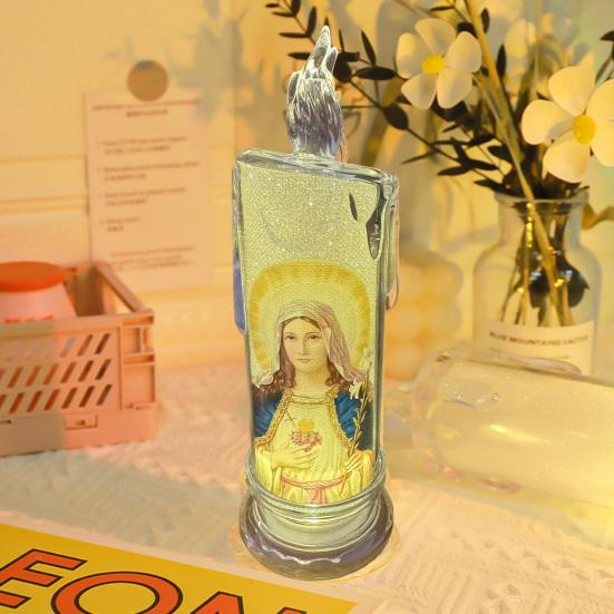 1/6Pcs LED Flameless Prayer Candles Flickering Fake Candle Jesus Devotional Prayer Candle Light Religious Tea Lights Decoration