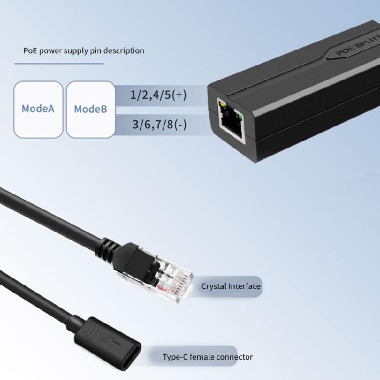 Durability Plastic USB C POE Splitter POE to USB C Power Transform, 48V to 5V for Various Devices Low Voltages Devices