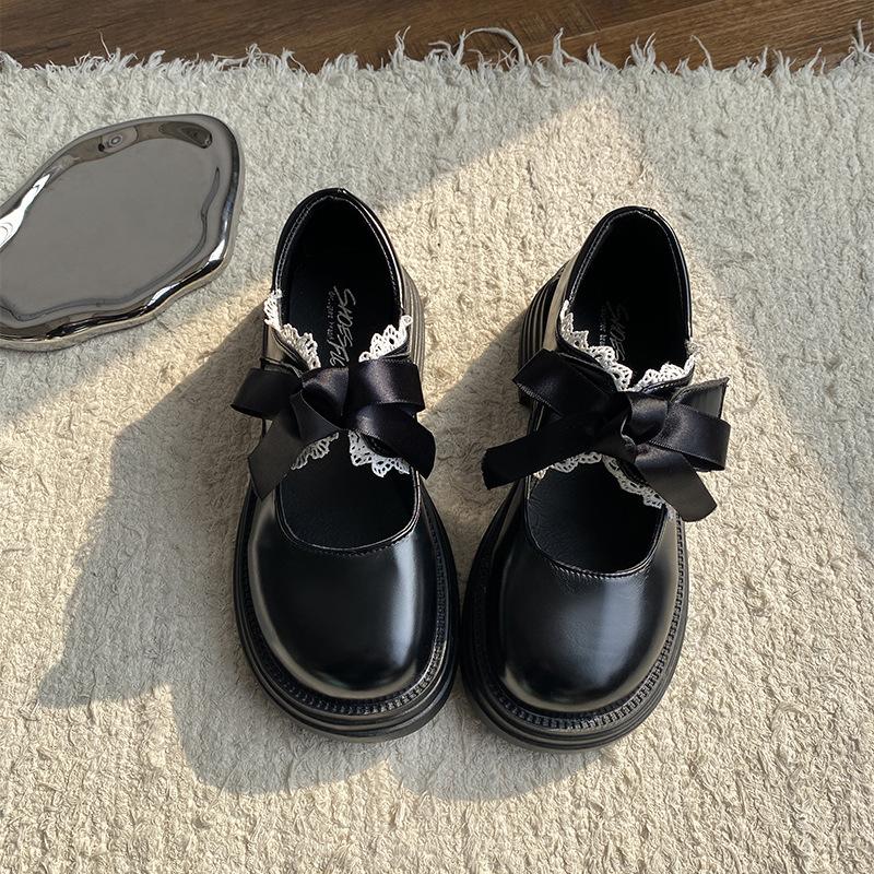 

Round head Japanese college style thick-soled small leather shoes for women s autumn and winter with skirts 2025 new autumn and winter retro shallow 40 чёрный