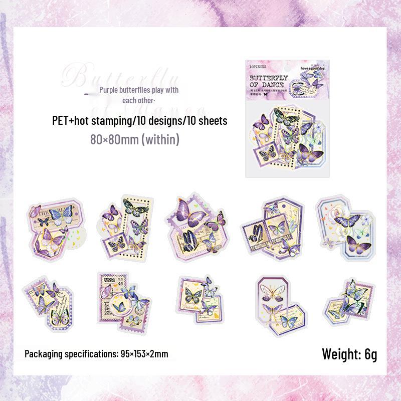 Beautiful Day Butterfly Stickers: Graceful Flying Designs, Hot Stamped for Journals & Collages, 6 Styles.