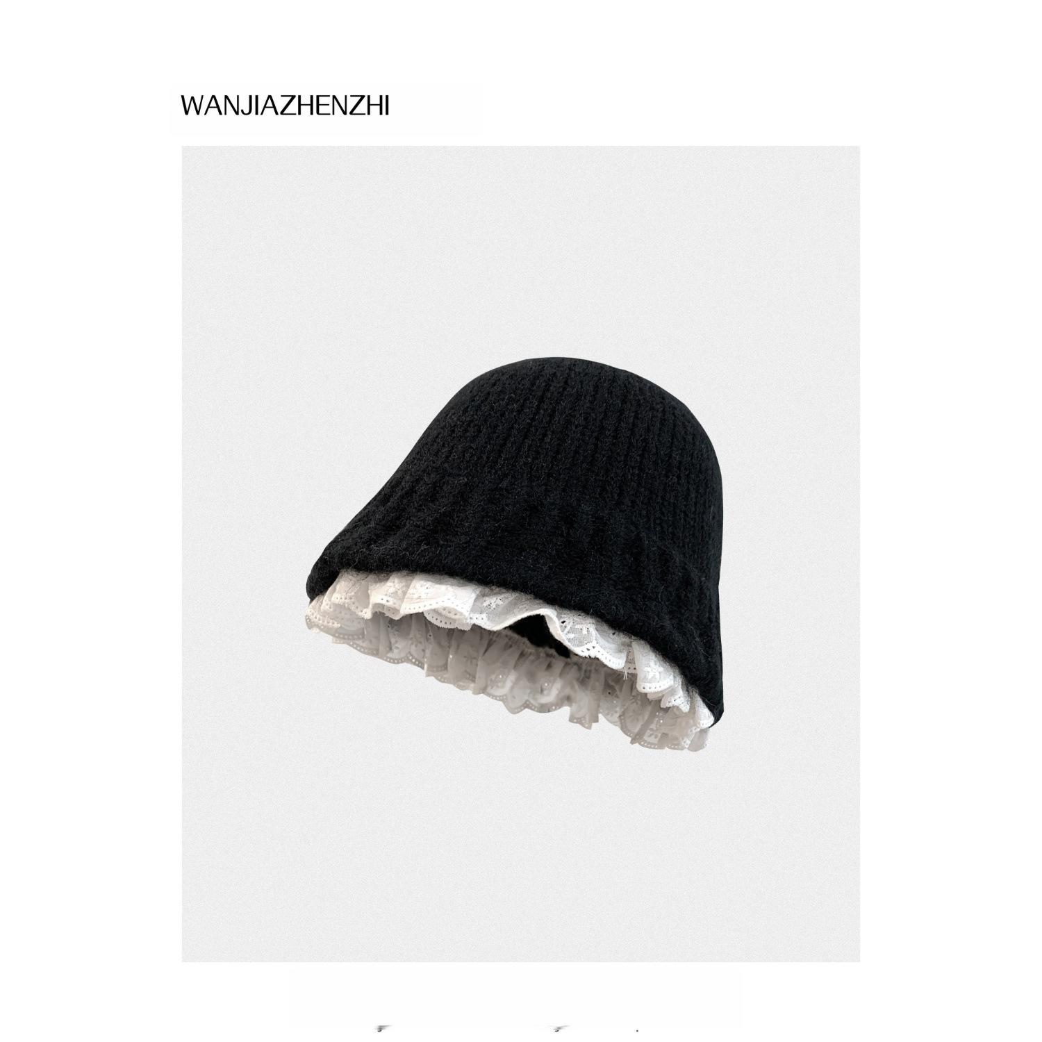 

Lace Fisherman Hat for Women In Autumn and Winter Warm Ear Protection Basin Hat Fashionable Korean Style Face Showing Small Knitted Woolen Hat One size
