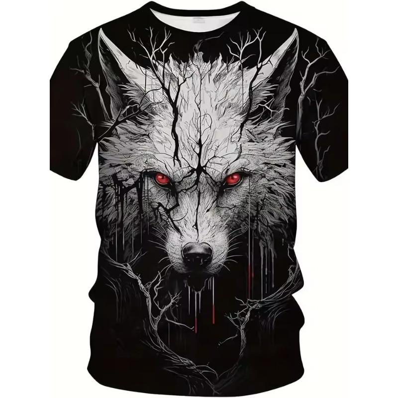 

Футболка мужская с 3D-принтом и рисунком волка, летняя повседневная футболка с круглым вырезом и коротким рукавом, с принтом животных, модная мужская одежда для активного отдыха XS