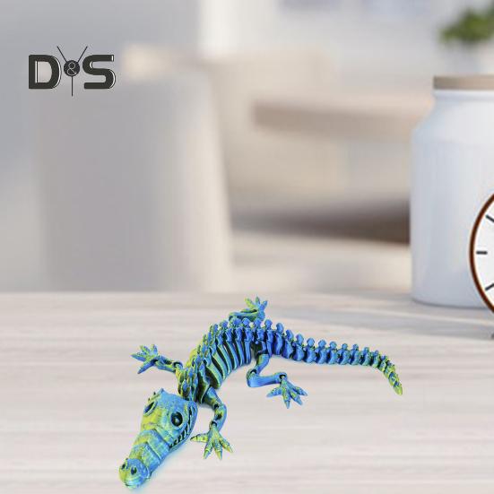 3D Printed Skeleton Crocodile Figurine Movable Joints Bone Crocodile Figure Articulated Animal Model Toy Home Office Desktop Decoration Ornament