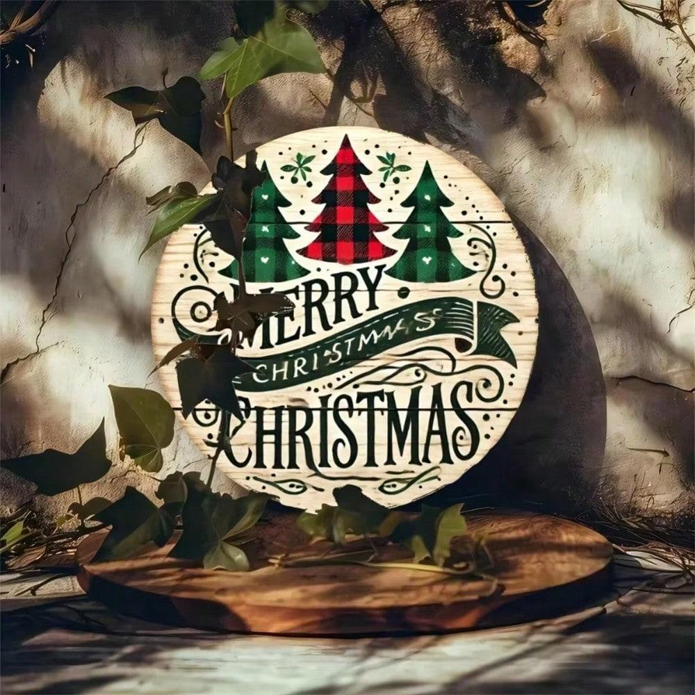 Vintage Merry Christmas Metal Wall Art Sign Durable Aluminum Home Decor Trees Rustic Holiday Hanging Plaque Fireplace