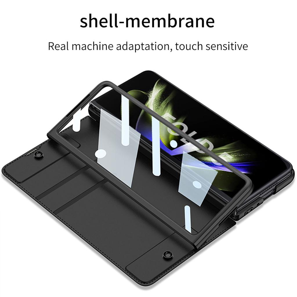 Für Samsung Galaxy Z Fold 5 Schale und Membran Integriertes faltbares Lederetui mit abnehmbarem Stifthalter und Kartensteckplatzabdeckung