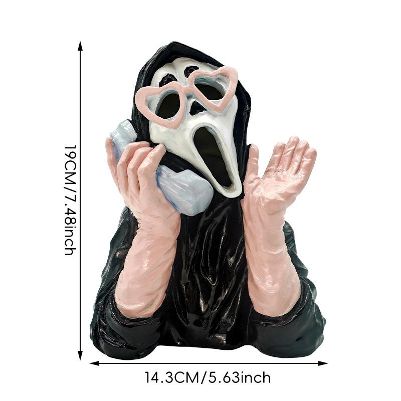 1PC Scream Ghost Face Figurine Pink Scream Ghost Face Halloween Decoration Tabletop Ornament