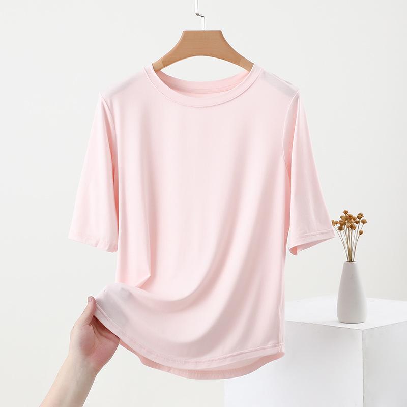 2025 Silk Summer Breathable Women's Slimming Five-Sleeve Round Neck T-Shirt