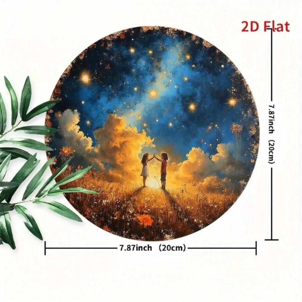 Metal Wall Art Starry Night Round 20cm Aluminum Gift for Living Room