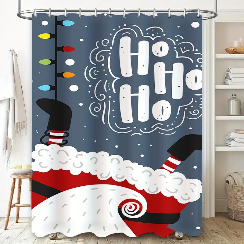 Tuniu Cute Christmas Shower Curtain Santa Claus Pattern Waterproof Fabric Bathroom Decor Festive Holiday Home Decor Gift Idea Fu