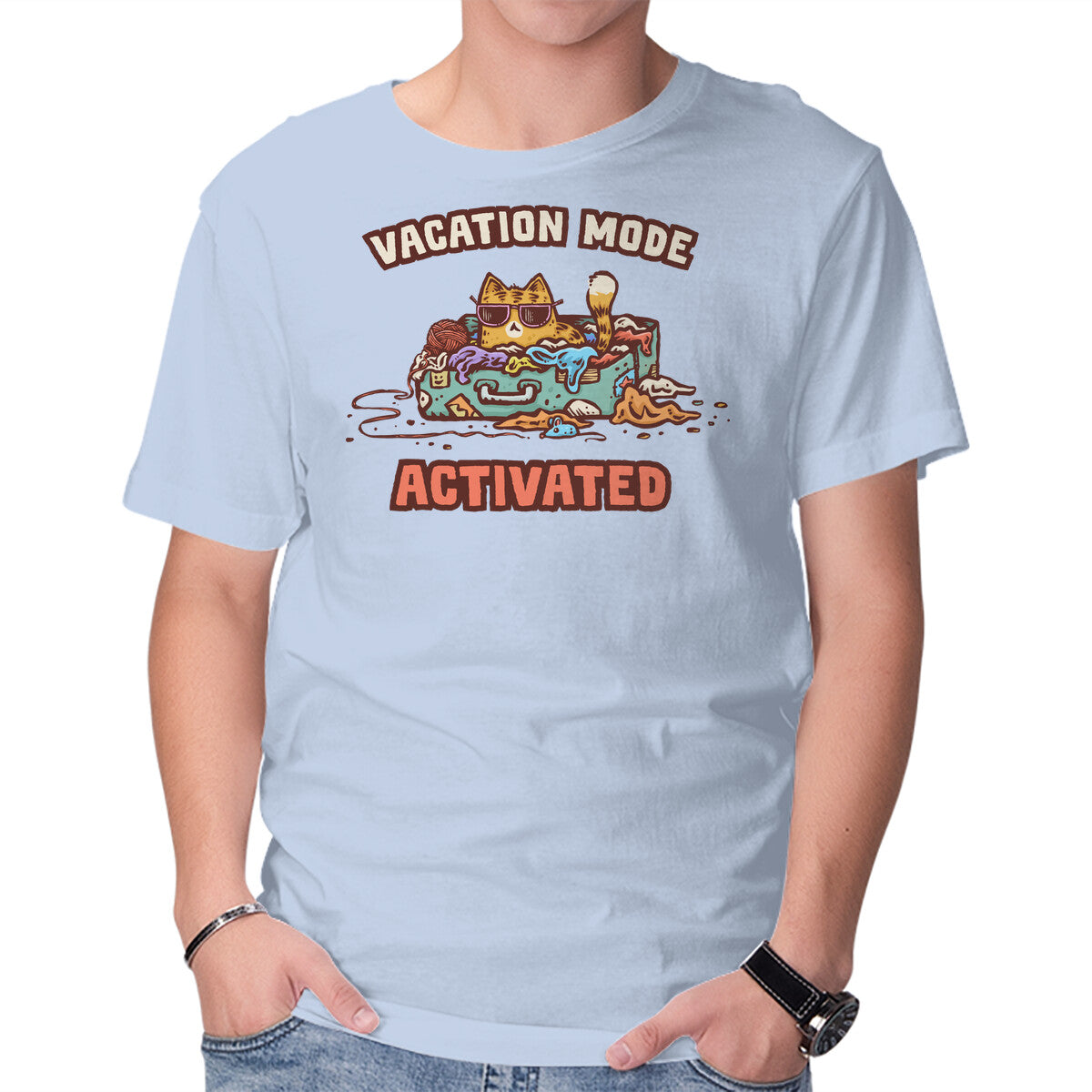 Unisex Crew Neck T-Shirt Vacation Mode Activated Graphic Short Sleeve Casual Tee M