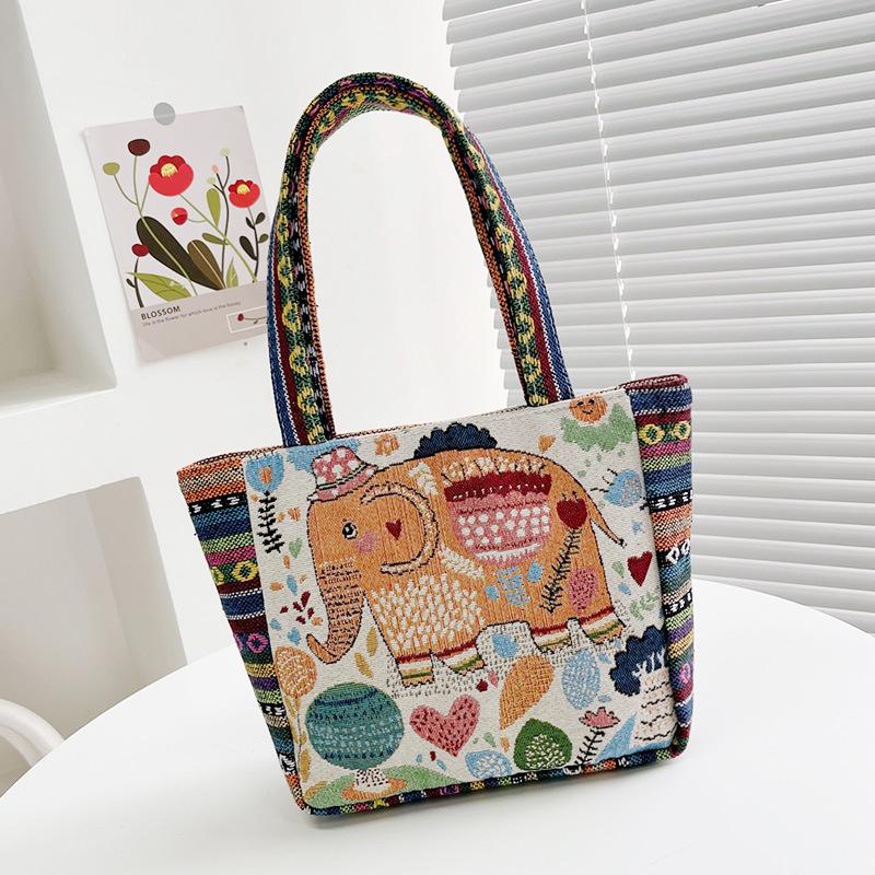 Embroidered canvas handbag women's handbag casual mommy handbag lunch box bag small cloth bag