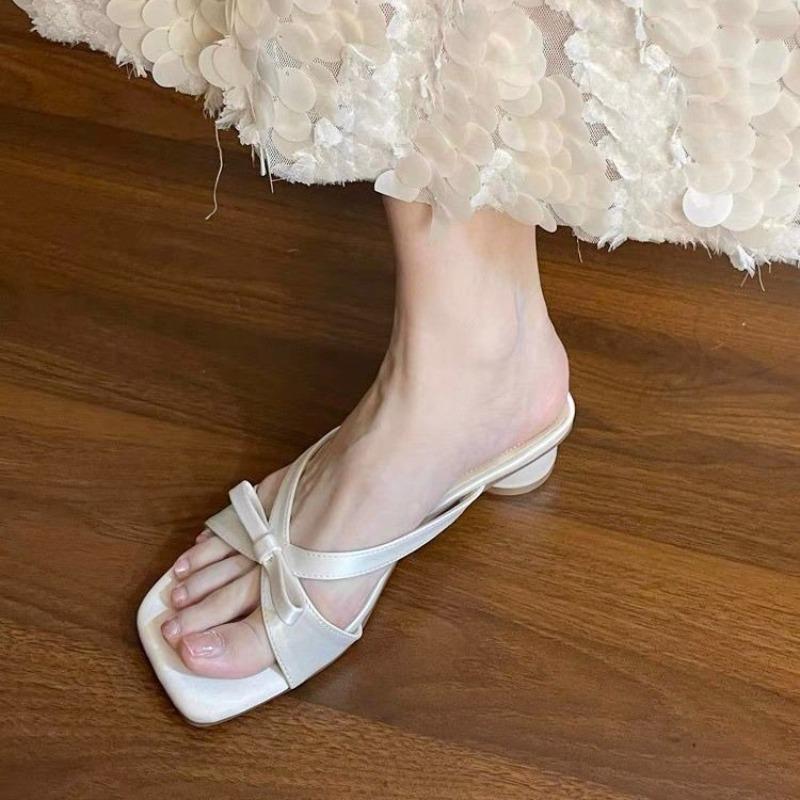 

Fashion Square heel Shoes Cross-Tied Woman s Slippers Heeled Mules Luxury Slides Block 2025 High Designer Scandals Female Shoes Square 35 абрикосовый