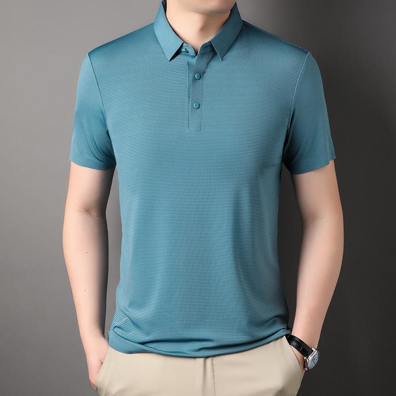 Lapel Men'S Short-Sleeved T-Shirt Medium And Green Casual Men'S Seamless Top Polo Shirt