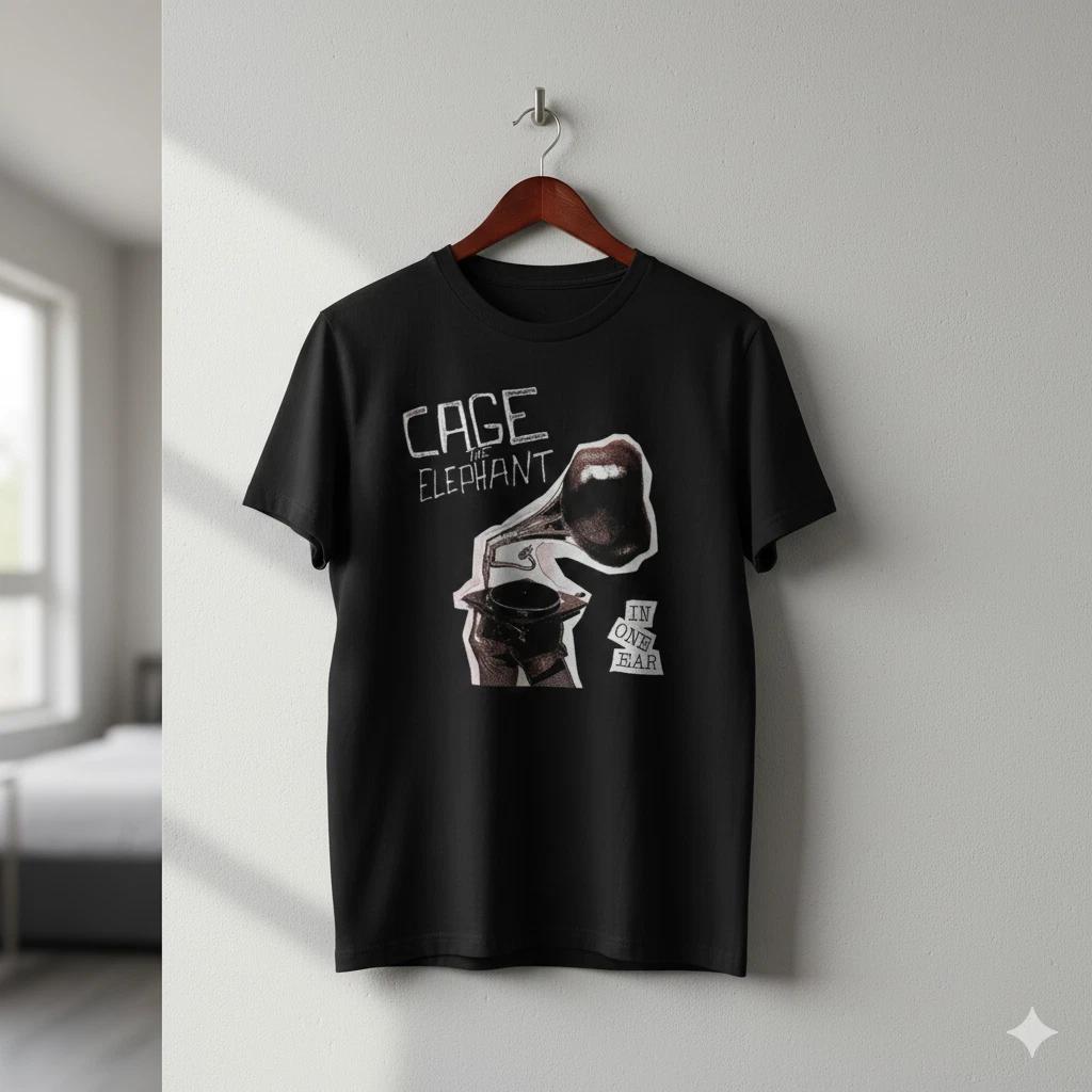Unisex Adult Casual Music Cage The Elephant In One Ear Graphic T-Sh... M