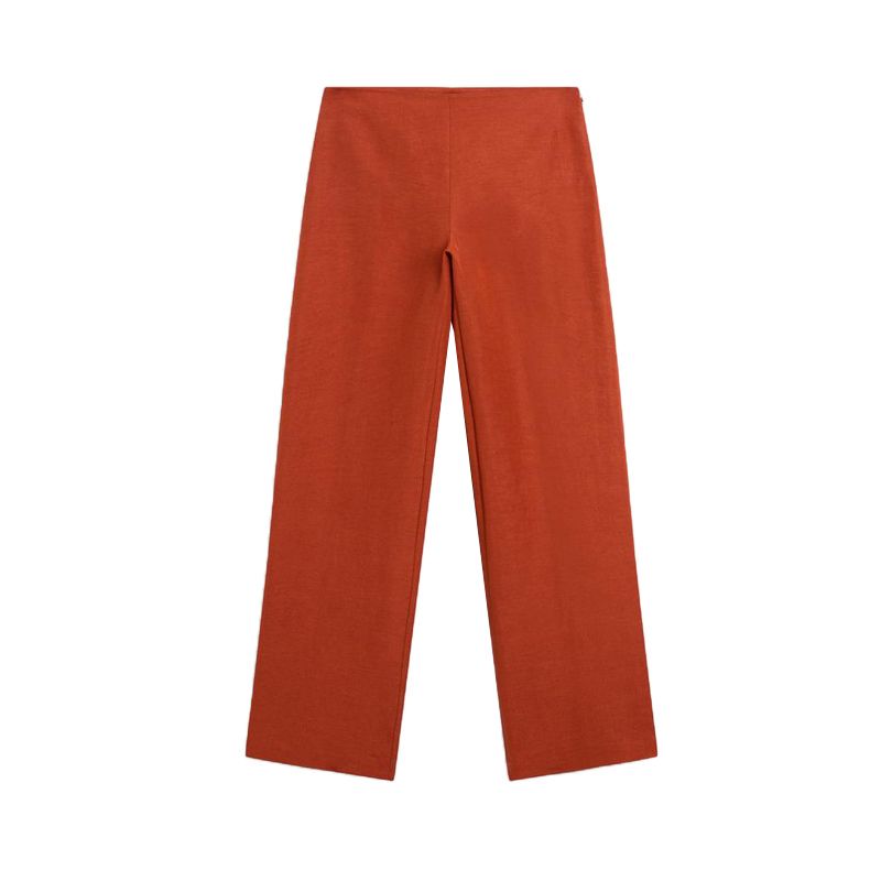 

New Chinese Waist Shoelace V-neck Suit Outwear 6041918 Straight-leg Casual Pants 5035918 Orange pants L