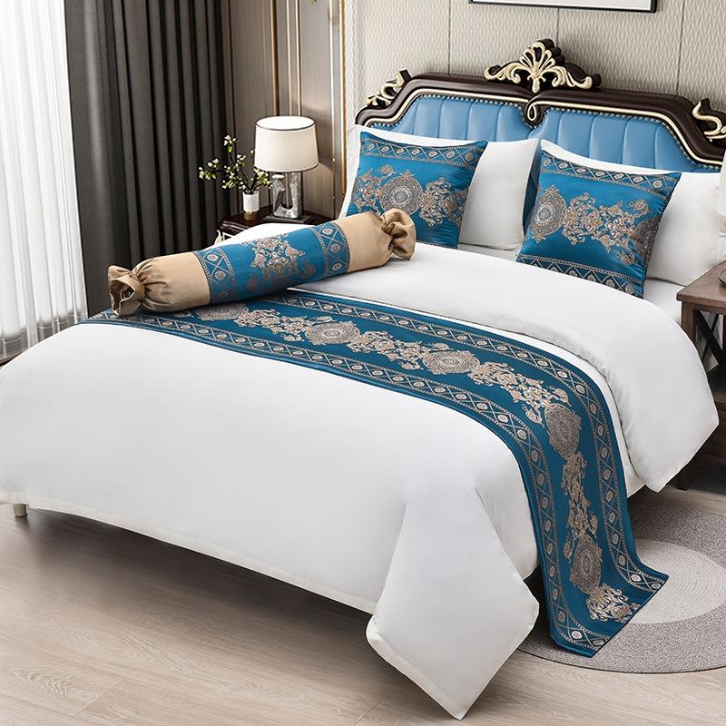 High-grade Embroidery Bed Runners Golden Red Bed Flag Covers Pillowcases Bedding Home Hotel Decor New Chinese Satin Throw Runner