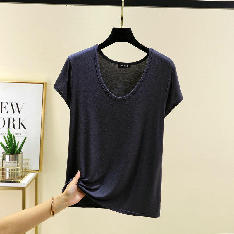 Women's Plus Size Modal Round Neck Short Sleeve T-Shirt, Spring/Summer Lightweight Loose Slimming Base Layer Versatile Top