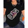 Finger & Dollar Print Crew Neck T-shirt, Casual Short Sleeve Summer Top, Women's Clothing