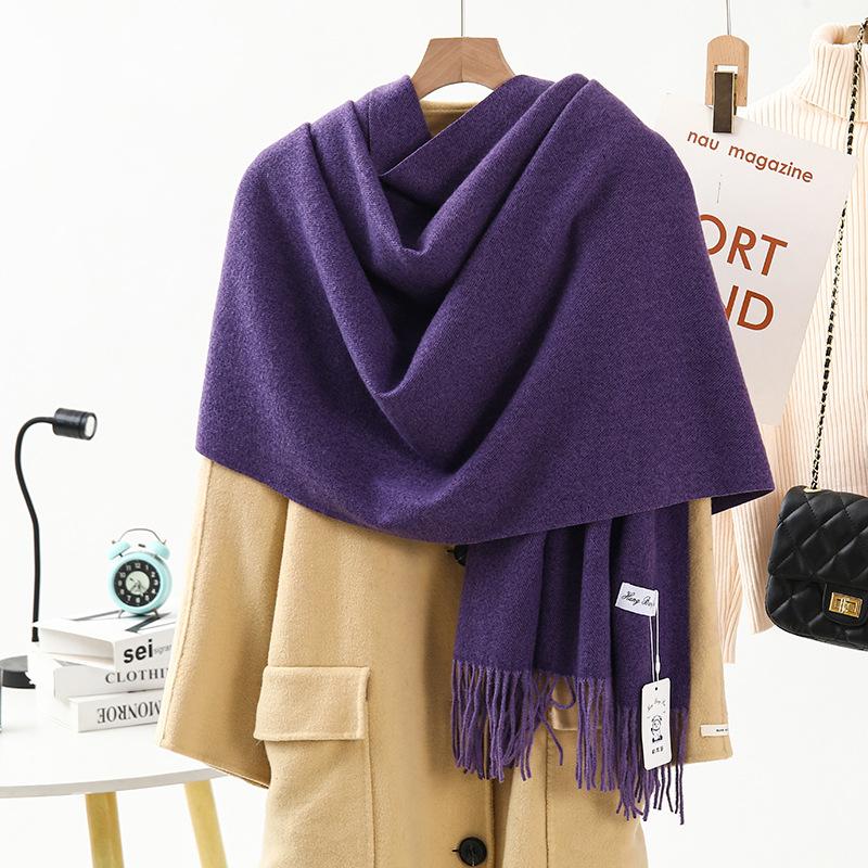 Wool Cashmere Scarf for Girls High End Solid Color Scarf Versatile Thickened Winter Imitation Cashmere Scarf