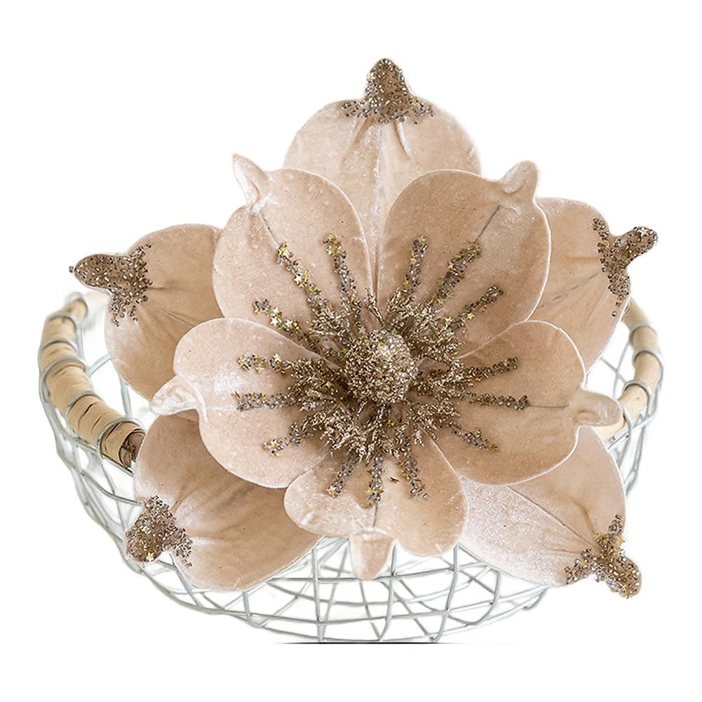 Realistiska tygmagnolia konstgjorda blomsterpinnar för julgransdekoration julpynt 24 x 17 centimeter