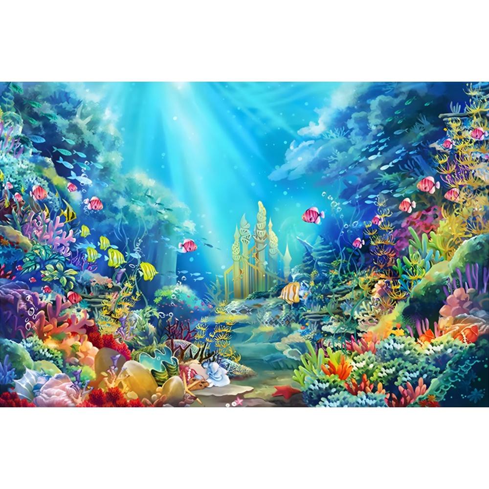 Underwater World Seabed Photography Backdrop Decor Ocean Undersea Fish Coral Baby Birthday Background Photo Studio Props Custom