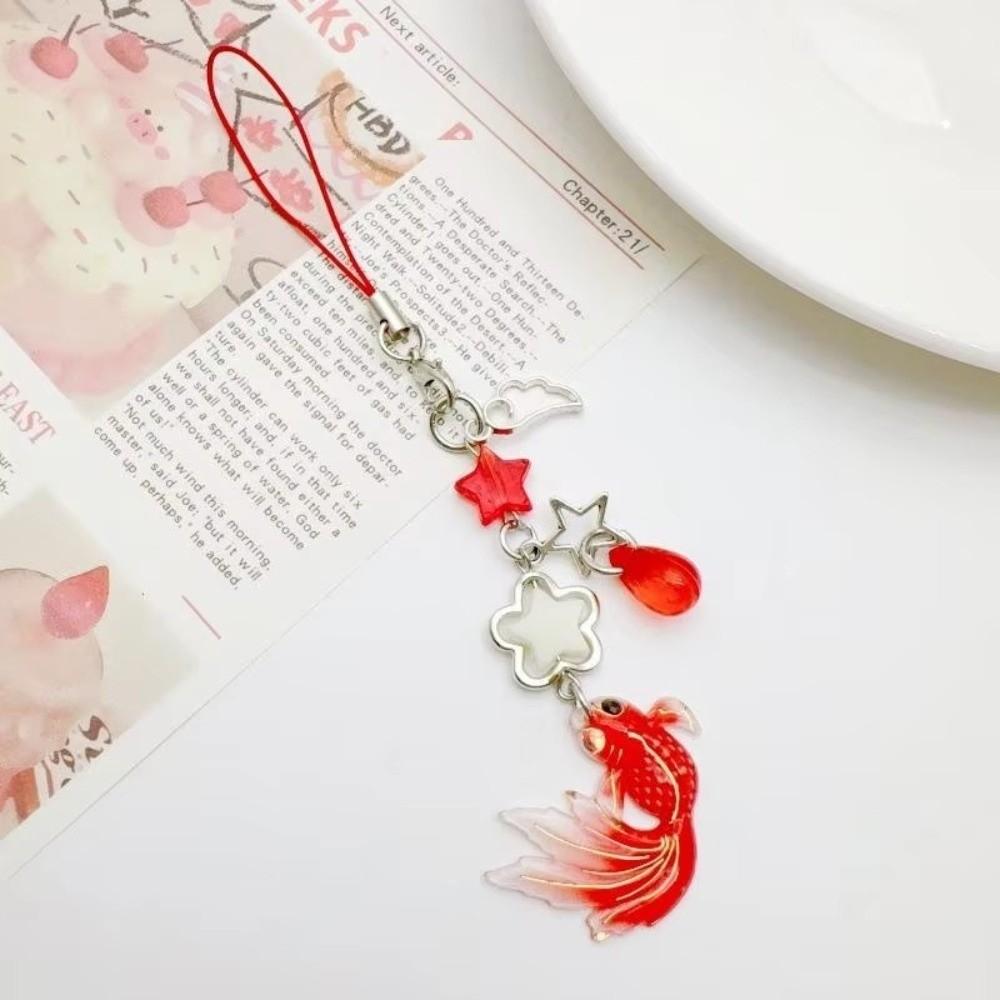 Simulation Fish Mobile Phone Chain Crystal Beads Beaded Keyring Keychain Charms Festival
