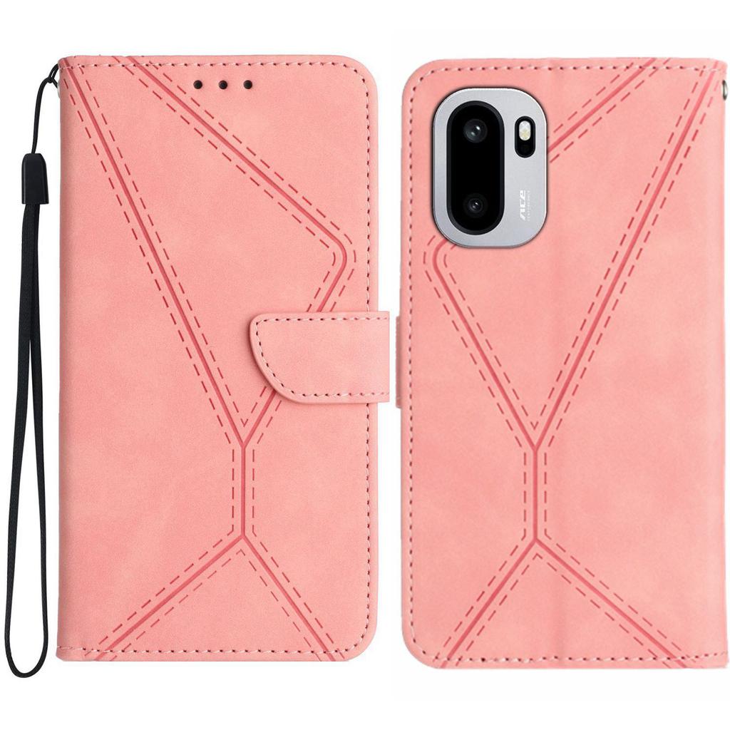 For OnePlus 15R 5G Case Skin Touch Lines Imprinted PU Leather Flip Phone Cover