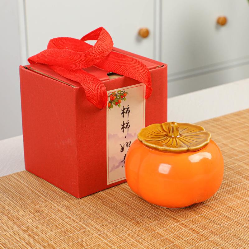Persimmon Ruyi Persimmon Jar Happy Sugar Jar Tea Jar Ceramic Jar Small Wedding Sugar Jar Gift Box Tea Set Souvenir