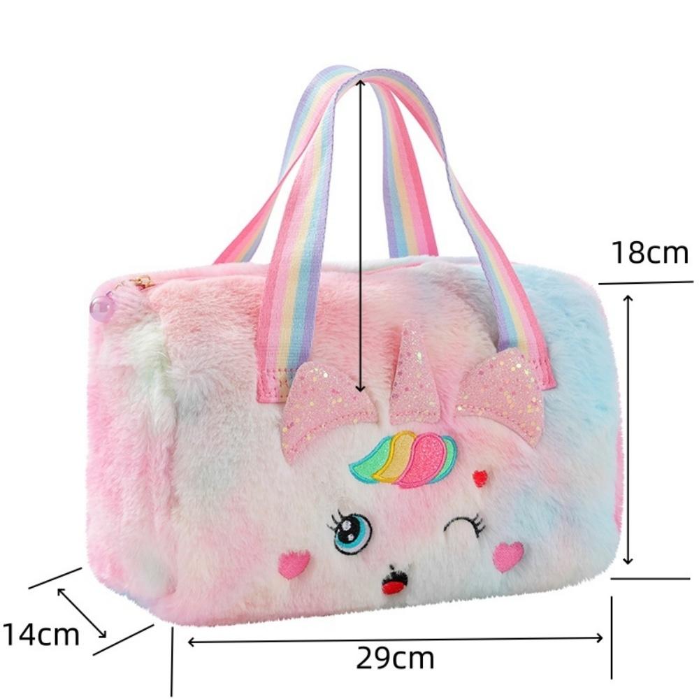 Cute Unicorn Plush Handbag Large Capacity Rainbow Unicorn Plush Tote Bag Girls Cartoon Gift Bag For Birthdays Back-To-School