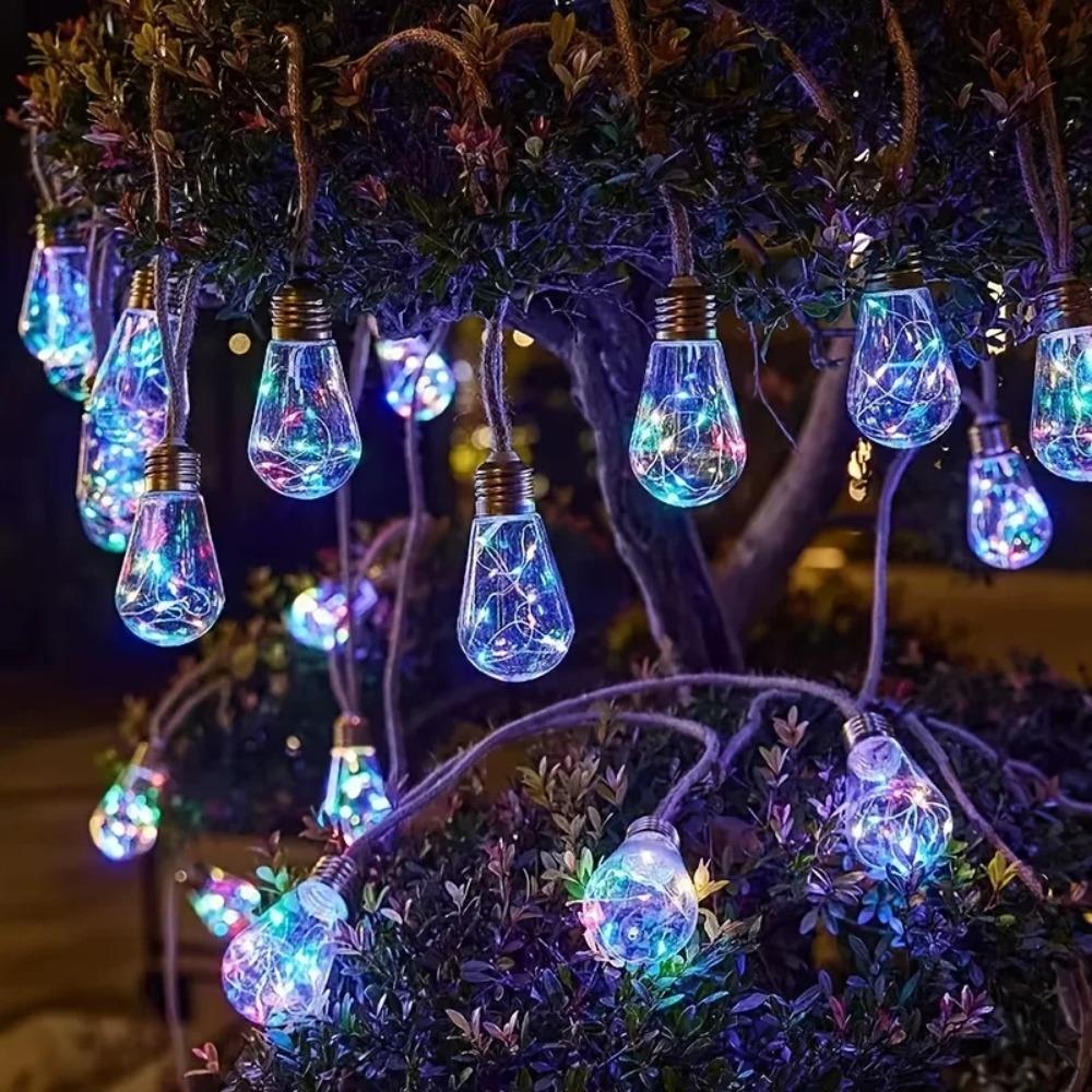 Vintage Hemp Rope Solar String Lights Outdoor, Waterproof Garden Decor Fairy Light for Patio Gazebo Fence Yard