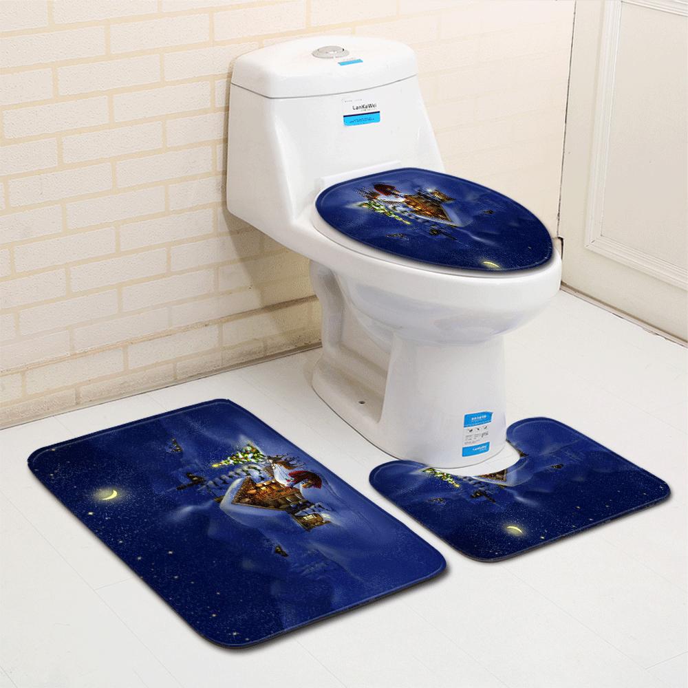 Christmas Bathroom Floor Mat Toilet Three-Piece Set