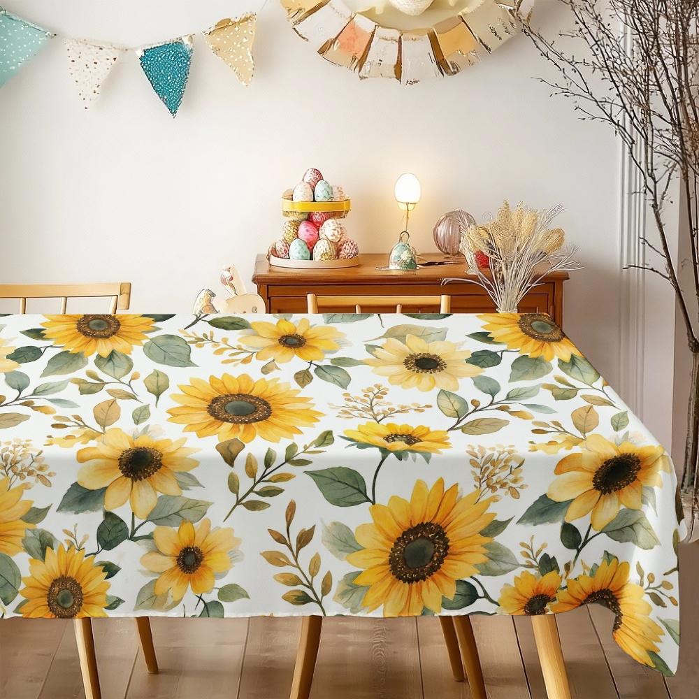 Sunflower Pattern Rectangle Table Cloth for Table Decor Holiday Party Waterproof Reusable Tablecloth for Table Kitchen Dining