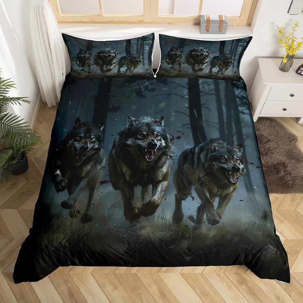 Wolf Sternenhimmel Wald Bedrucktes Bettbezug-Set Bettwäsche-Set für Schlafzimmer Dreiteiliges Set
