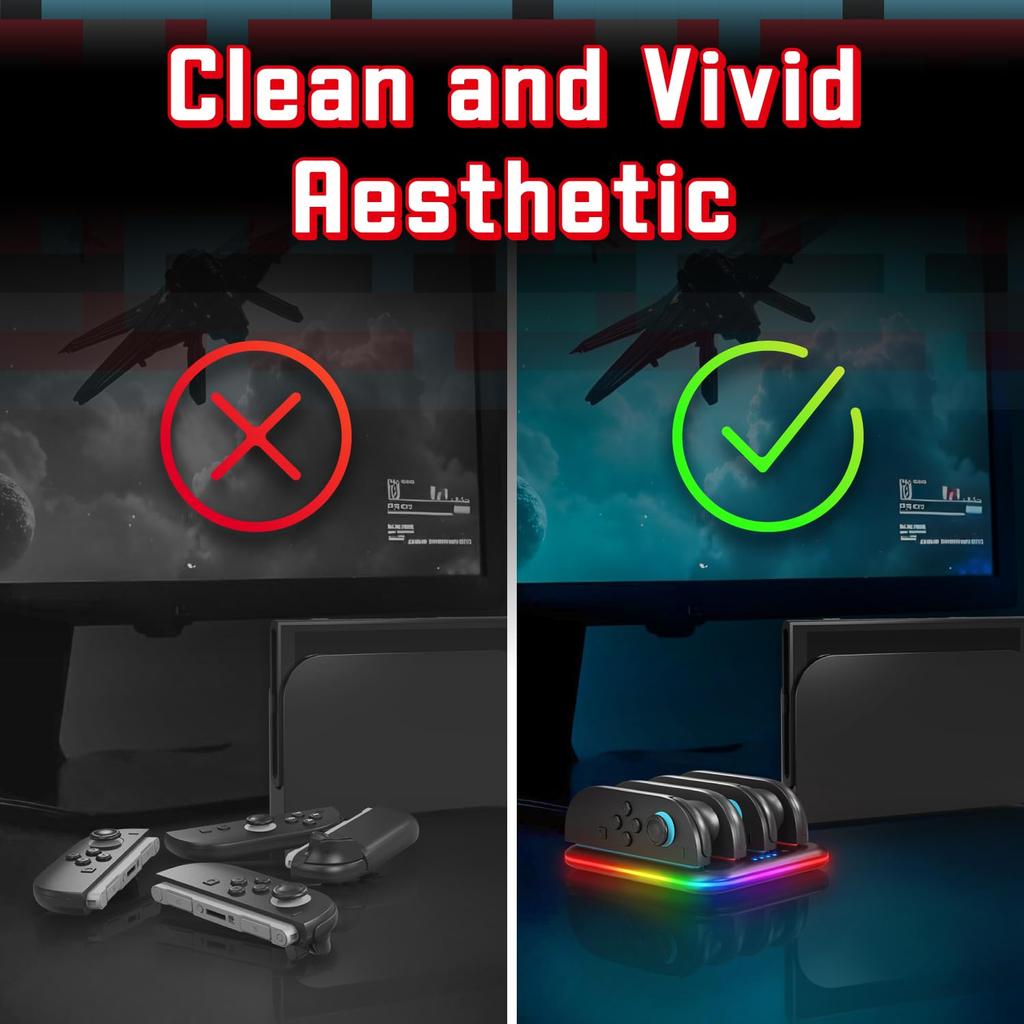 Dock de Carregamento Fosmon Switch 2 para Nintendo Switch 2 com Carregamento Rápido Magnético Simultâneo RGB e Cabo Incluído Suporte para Joy-Con, Carregamento 4 em 1,