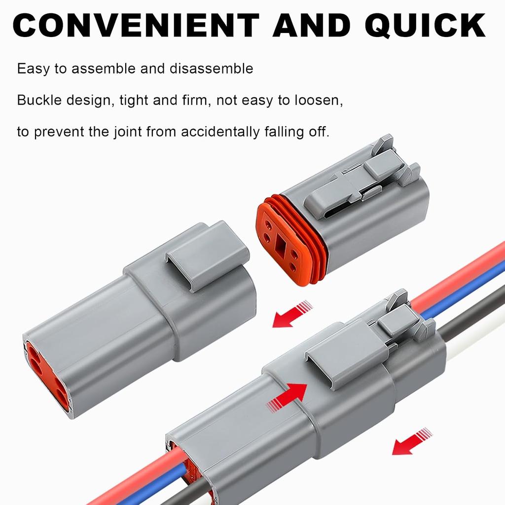 Deutsch DT 6 Pin Connector, 6 Way DT Automotive Waterproof Electrical Connector Male Female Plug Wiring Harness with 16AWG Cable Wire,for