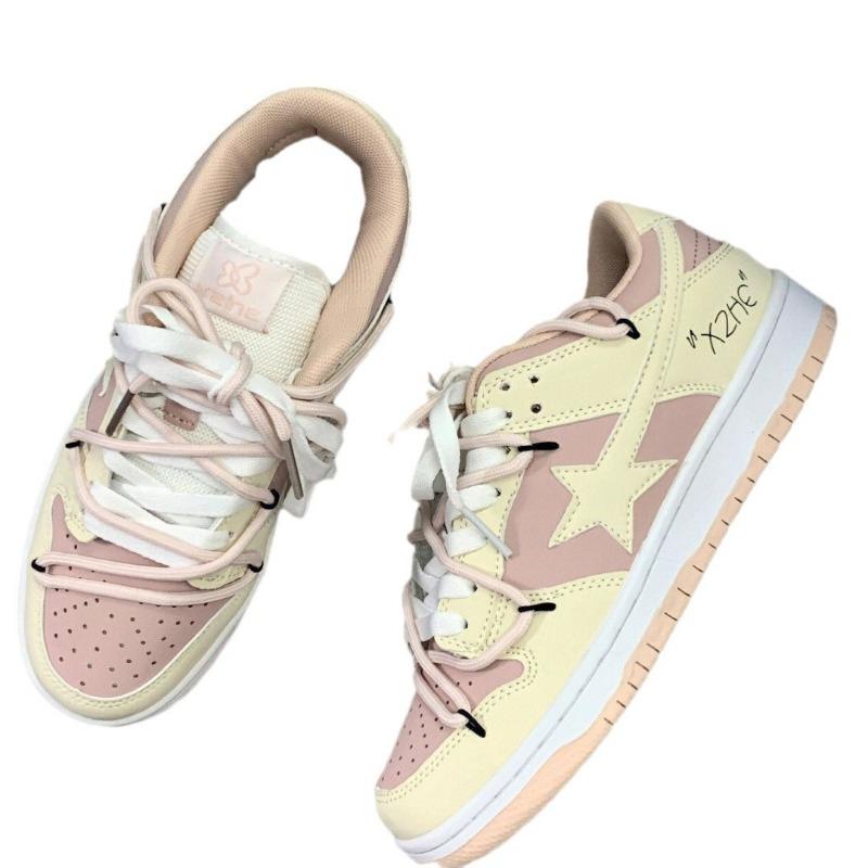 Fashion New 2024 Fashion Women's Sneakers Women's Vulcanized Shoes Pink Cute Fashion Women's Shoes Lace Up Skateboard Shoes Casual